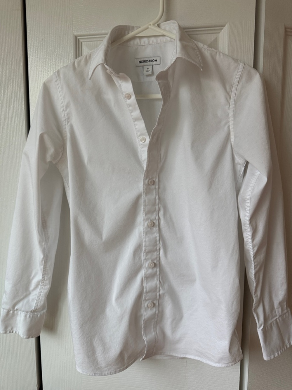 Nordstrom White Long-Sleeve Button Front Dress Shirt, Size 12